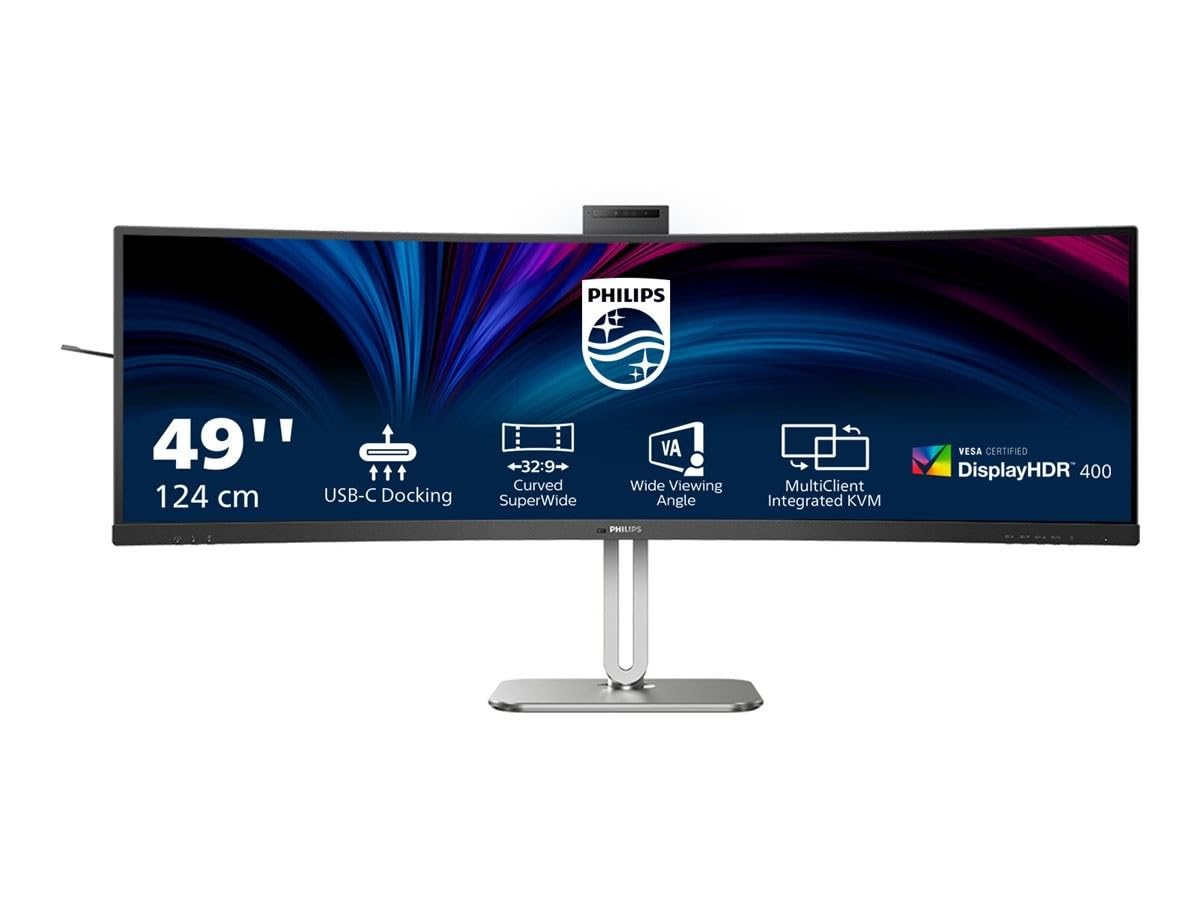Monitor Profesional Curvo Philips 49B2U5900CH 48.8'/ Dual QHD/ Webcam/ Multimedia/ Regulable en altura/ Plata y Negro Monitor Profesional Curvo Philips 49B2U5900CH 48.8'/ Dual QHD/ Webcam/ Multimedia/ Regulable en altura/ Plata y Negro